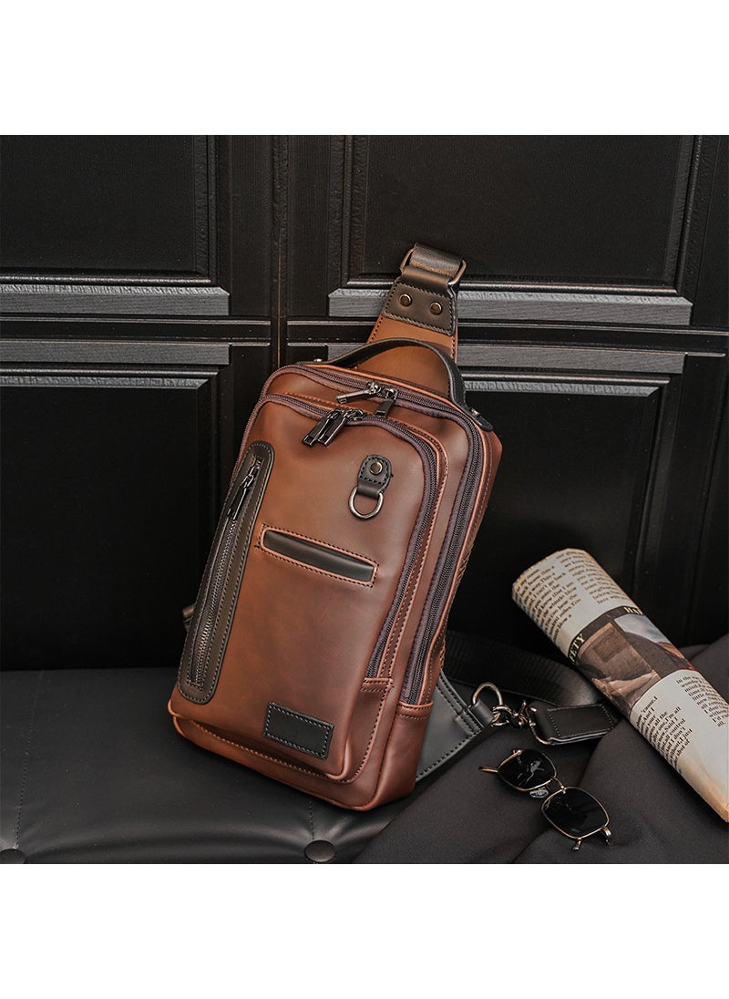 Fashion Mens Chest Bag Large Capacity Coffee