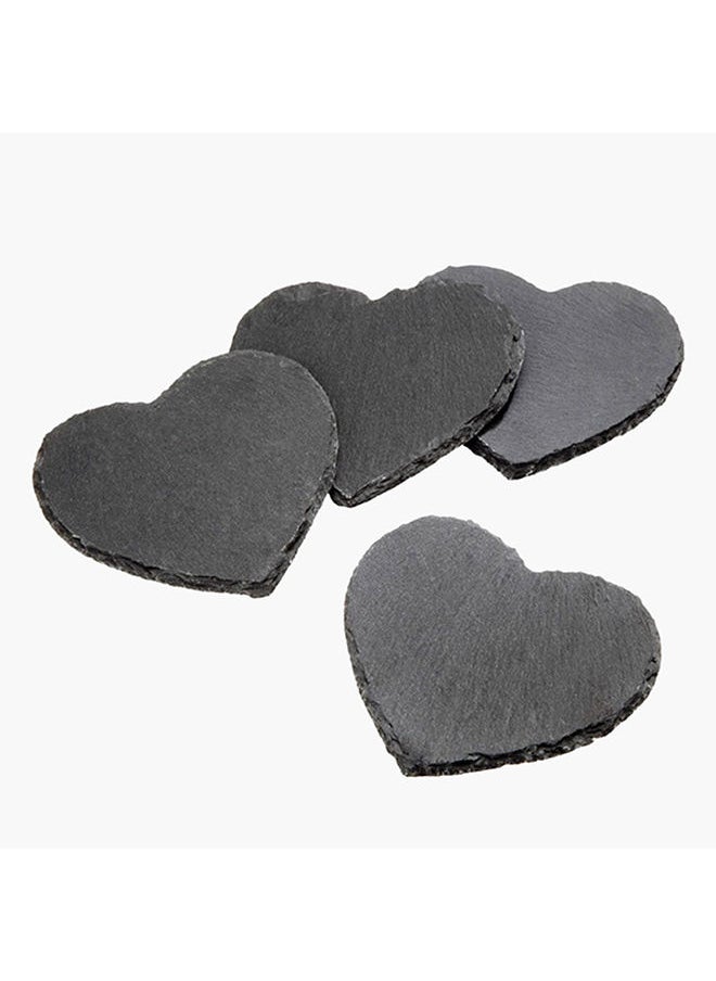 Zen 4-Piece Natural Stone Heart Shaped Slate Coaster Set 10 x 10 cm