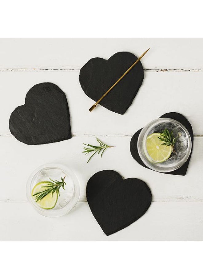 Zen 4-Piece Natural Stone Heart Shaped Slate Coaster Set 10 x 10 cm