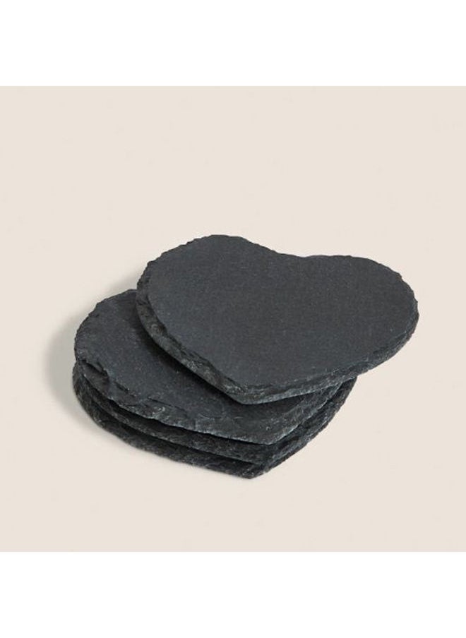 Zen 4-Piece Natural Stone Heart Shaped Slate Coaster Set 10 x 10 cm