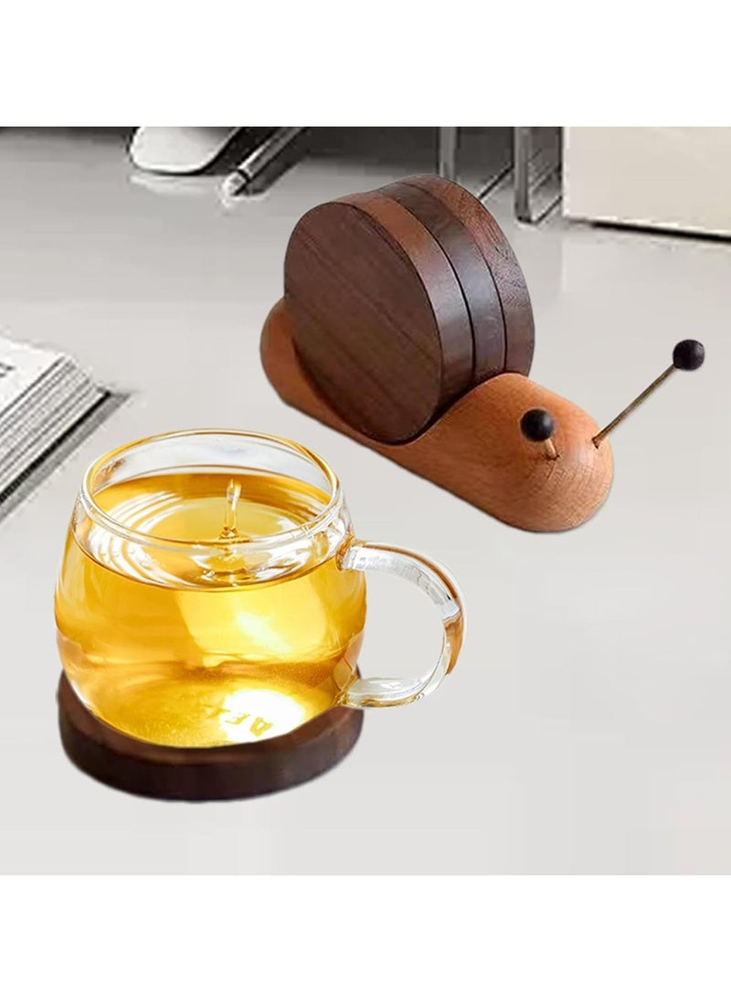 Round Snail Shaped Wooden Coasters for Dining Table, Desk, Living Room