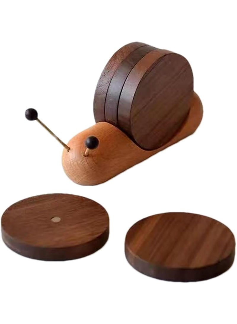 Round Snail Shaped Wooden Coasters for Dining Table, Desk, Living Room