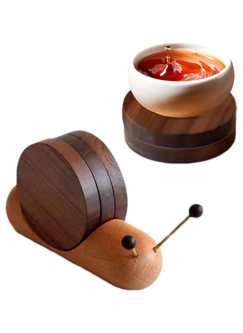 Round Snail Shaped Wooden Coasters for Dining Table, Desk, Living Room