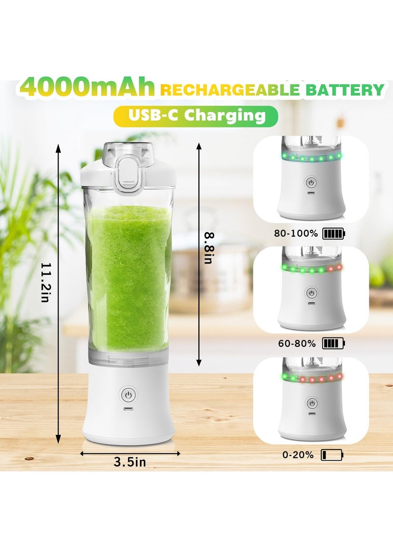 Portable Personal Blender for Shakes & Smoothies - 20 OZ USB-C Rechargeable Juicer with 6 Blades, Travel Lid, Electric Protein Shaker for Kitchen, Office, Gym