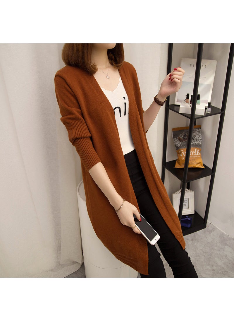 1 x 5 pcs Korean Style Loose Knit Cardigan Womens Mid-Length Spring Autumn Coat Red