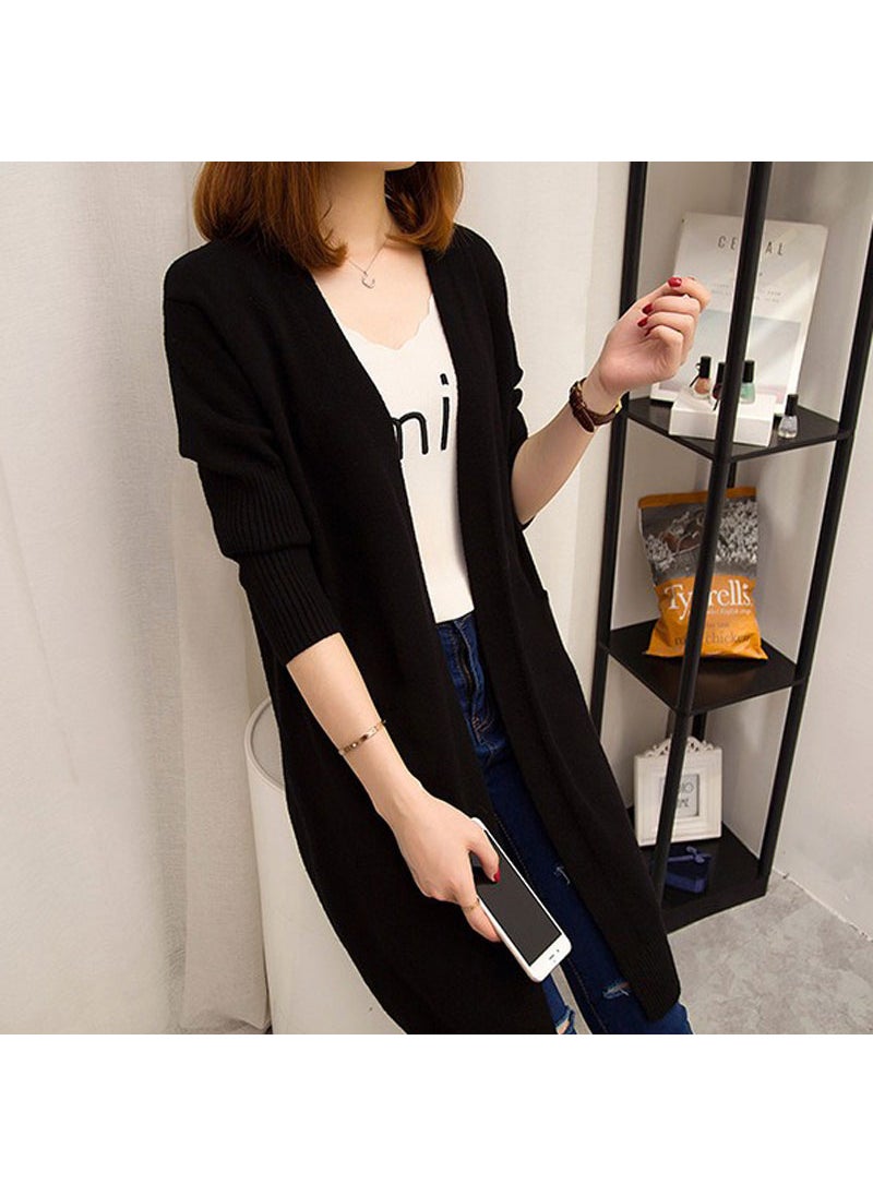 1 x 5 pcs Korean Style Loose Knit Cardigan Womens Mid-Length Spring Autumn Coat Apricot