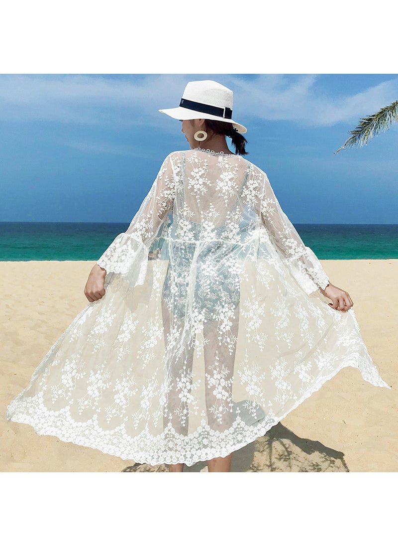 1 x 5 pcs Summer Lace Cardigan Sun Protection White