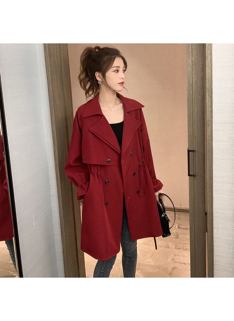 1 x 5 pcs Trendy Loose Long Womens Outerwear Burgundy