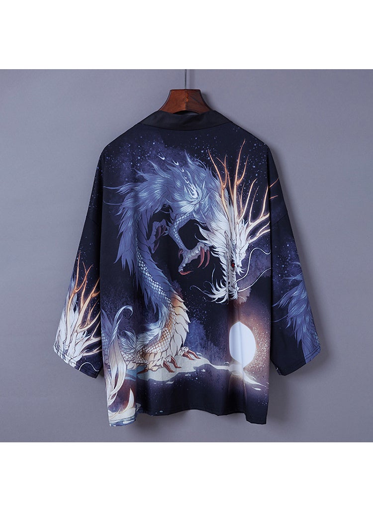 1 x 5 pcs Spring Summer Kimono Cardigan Chinese Style Black flying dragon play beads