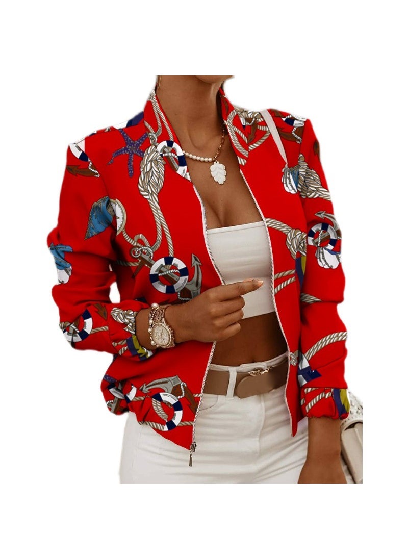 1 x 5 pcs Zip Detail Long Sleeve Cardigan Red