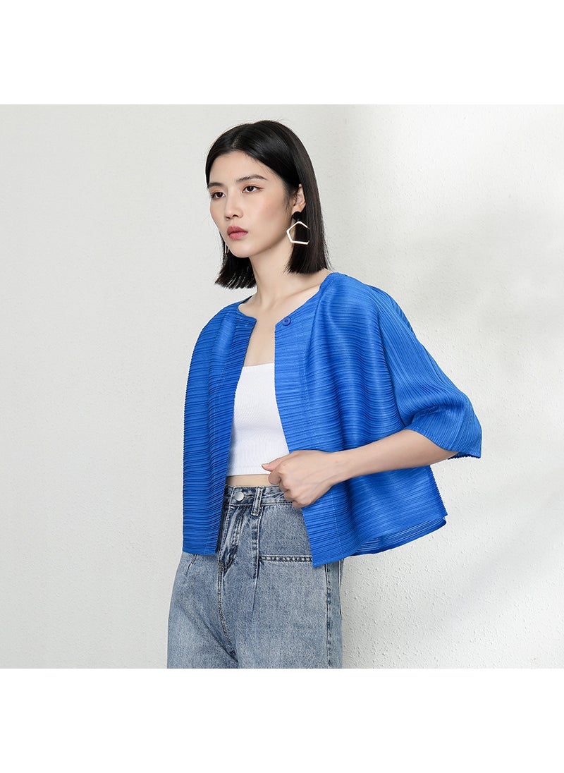 2024 Miyake Fashion Casual Cardigan for Women Blue