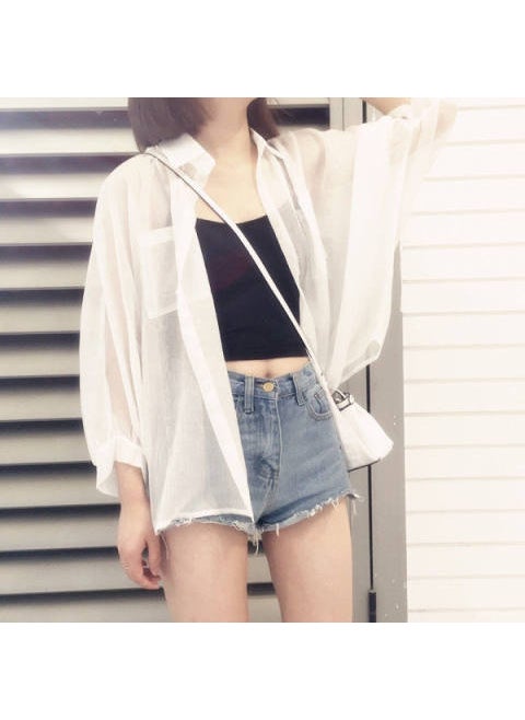 1 x 5 pcs Summer Loose Long Sleeve Cardigan Womens Trench Coat White