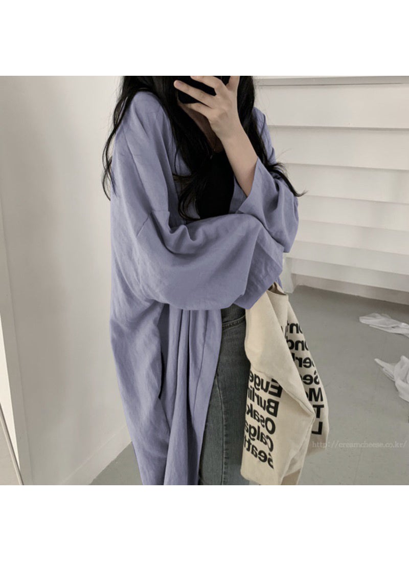 Summer Slim Long Sleeve Cardigan Womens Trench Coat green gray