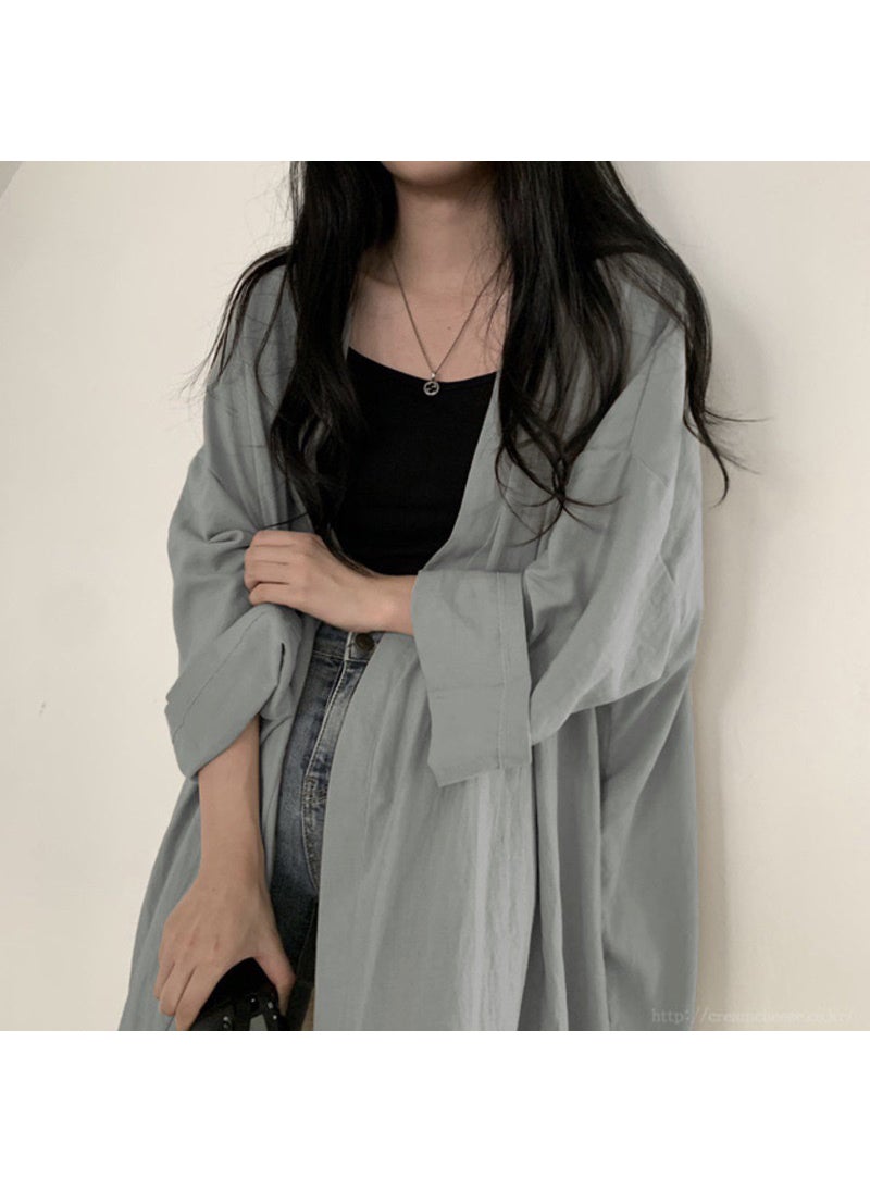 Summer Slim Long Sleeve Cardigan Womens Trench Coat green gray