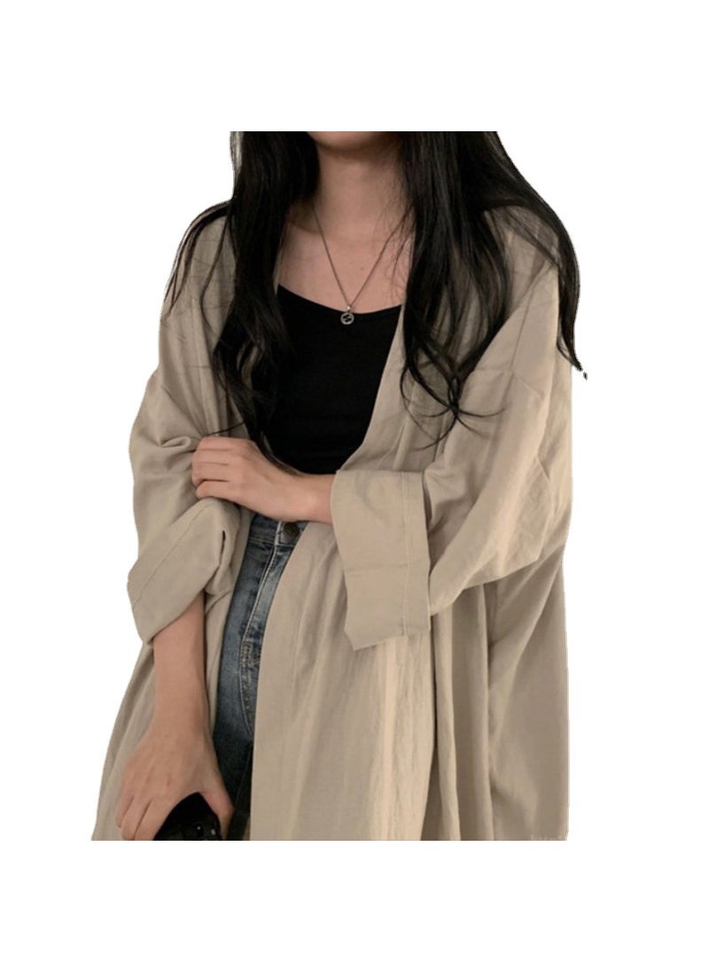 Summer Slim Long Sleeve Cardigan Womens Trench Coat Light khaki