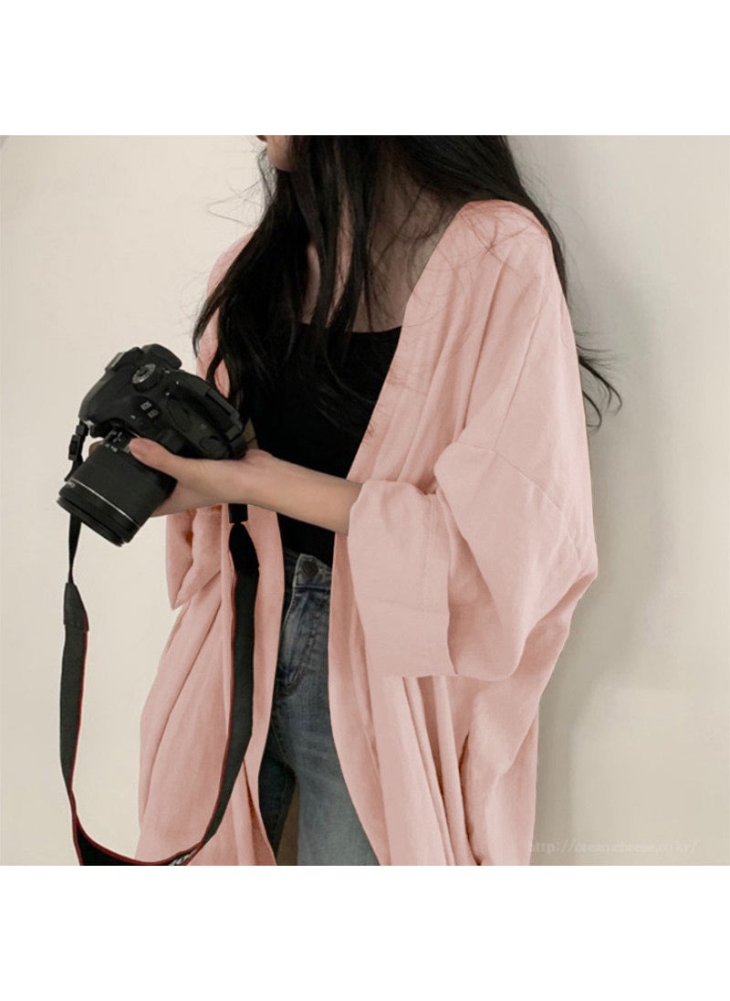 Summer Slim Long Sleeve Cardigan Womens Trench Coat tender pink