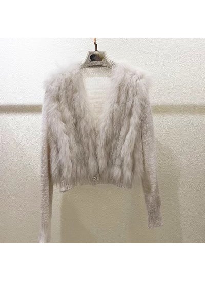 1 x 5 pcs 2023 Autumn Winter Fox Fur Knit Cardigan Rose Pink