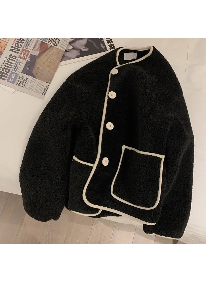 2023 Round Neck Wool Cardigan Womens Autumn Fashion Black