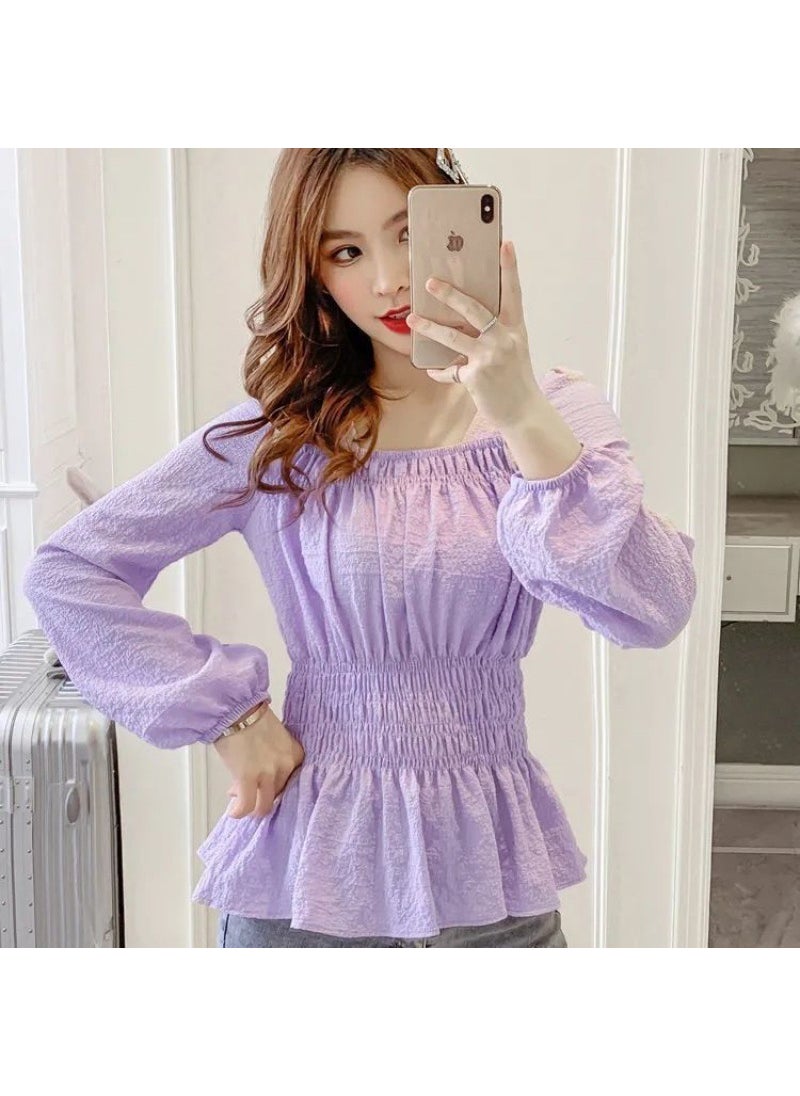 2023 Chic Square Neck Chiffon Blouse Purple