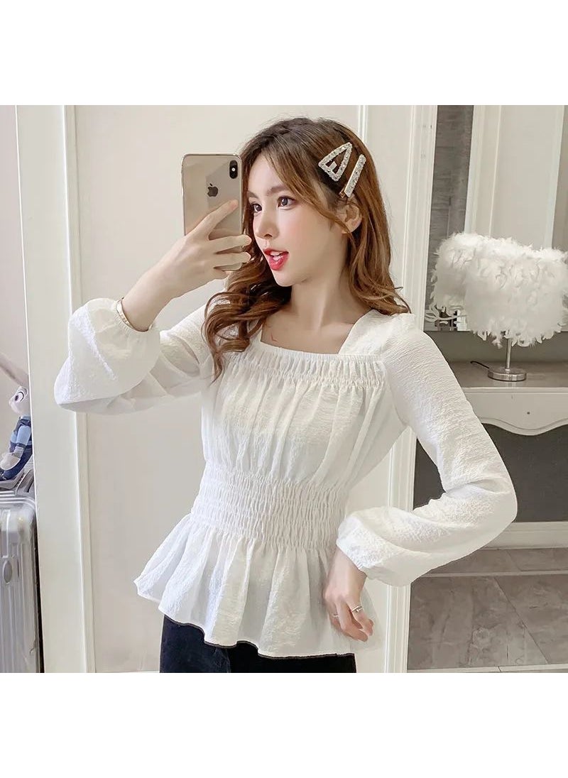 2023 Chic Square Neck Chiffon Blouse White