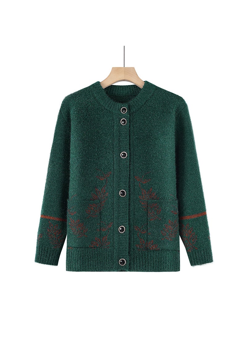 Elderly Womens Knitted Cardigan Spring Autumn Outerwear Coat Army Green