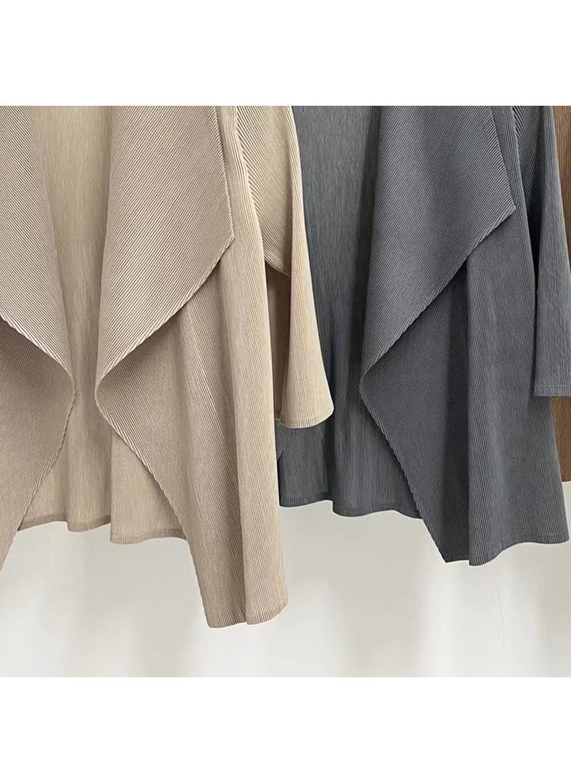 Miyake-Inspired Collared Cardigan Womens Fashionable Casual Cropped Jacket Spring Autumn New Gray