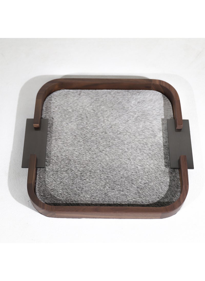 Danish Minimalist Walnut Tray Jewelry Organizer Gray Square