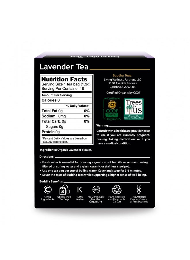 Buddha Teas Organic Lavender Tea - OU Kosher, USDA Organic, CCOF Organic, 18 Bleach-Free Tea Bags