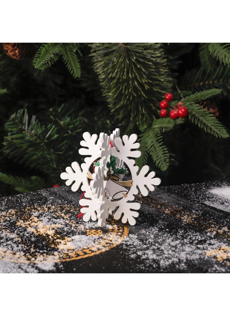 1 x 5 pcs 3D Bell Snowflake Wooden Christmas Tree Ornaments Double White Snowflake