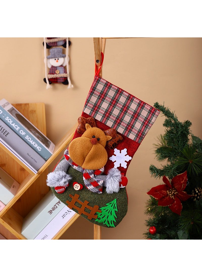 1 x 5 pcs Cartoon Santa Christmas Stocking Decor Elk 