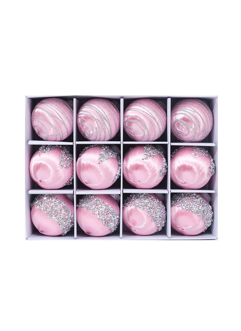 2024 New Christmas decoration silk ball cross-border hot selling wholesale Christmas Decorations Christmas tree dress-up colored ball Light pink