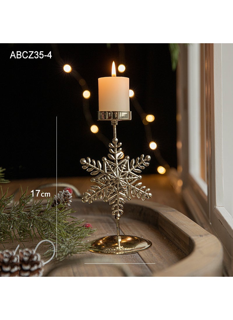 New Christmas Candle Holder Gold Decor Retro Snowflake/65g (without candles)