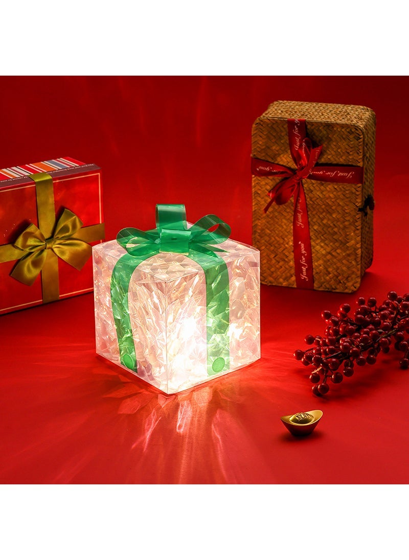 Luminous gift box cross-border Christmas decoration laser gift box pile gift box Christmas window transparent luminous gift box Medium Green bowknot cat eye pile gift box