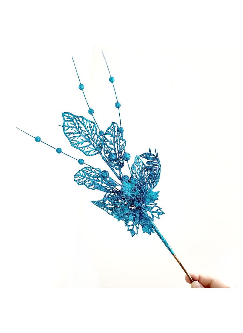 Glitter Flower Lily Christmas Branch Decor Aqua