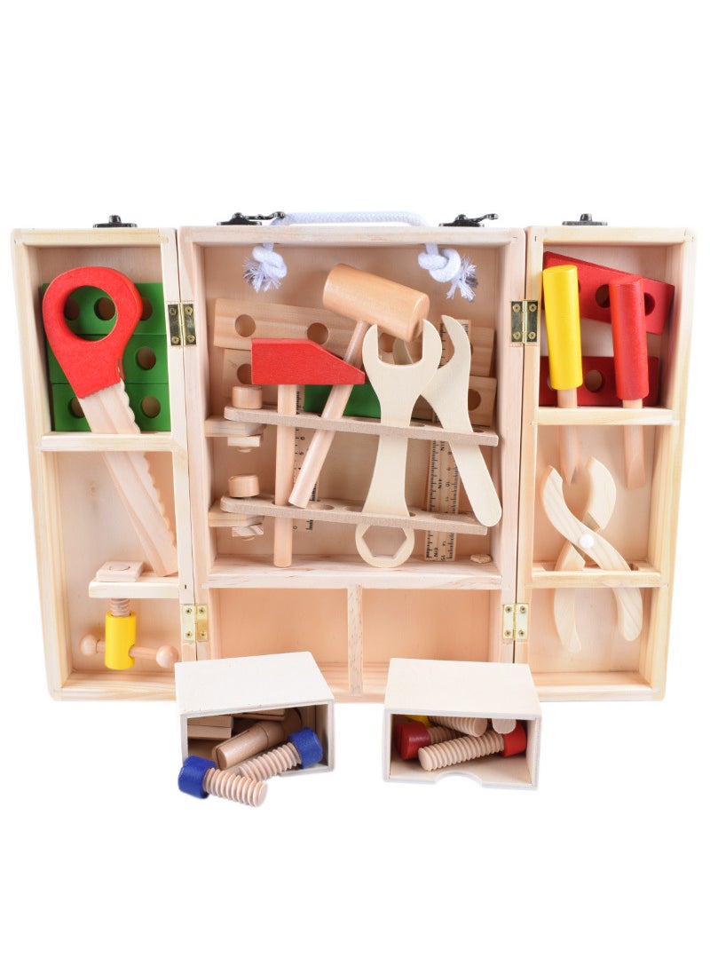 Kids Wooden Tool Box Play Set Double Door toolbox