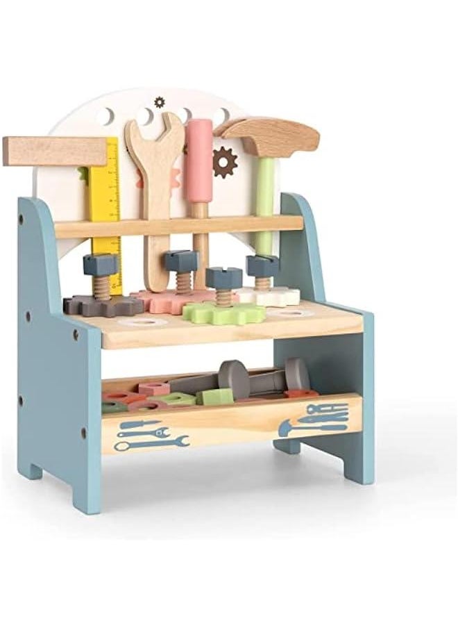 Mini Wooden Play Tool Workbench Set for Kids Toddlers - Construction Toys Gift for 18 Months 2 3 4 5 Years Old Boys Girls