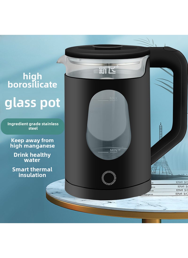 Stainless Steel Electric Kettle Automatic Shutoff Xinfei 2.2L Black Diamond Color Glass Pot