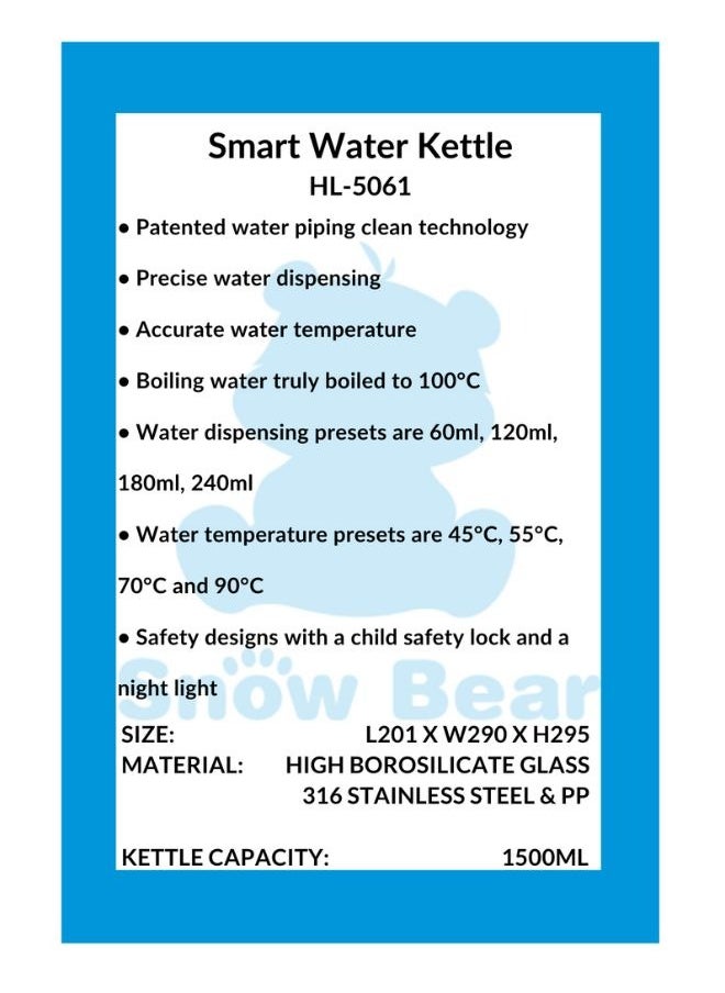 Smart Stainless Steel Temperature Control 1.5L Water Kettle, Multiple Safety Features Ensures only Clean Water into Baby’s Bottle