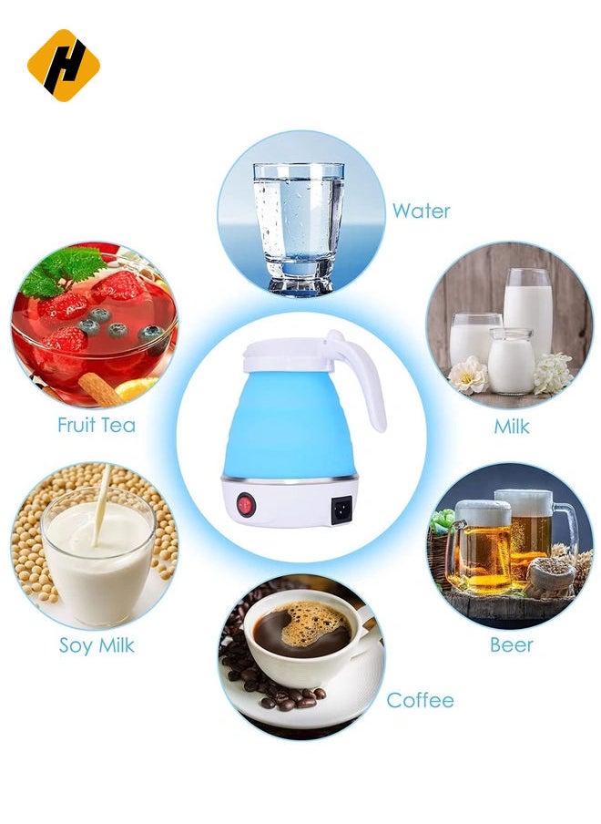 Travel Portable Foldable Electric Kettle Collapsible Water Boiler For Coffee Tea Fast Water Boiling 110V-220V 600ML Small Electric Kettle Travel Folding Water Boiler Portable Silicone Household