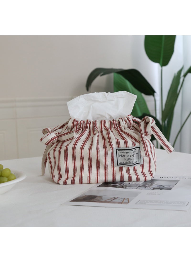 1 x 5 pcs Japanese Minimalist Tissue Box Cover Creative Storage Wine red stripes