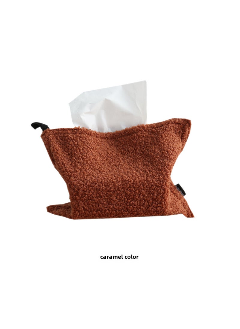 1 x 5 pcs Nordic Style Teddy Fleece Tissue Box Cover Caramel