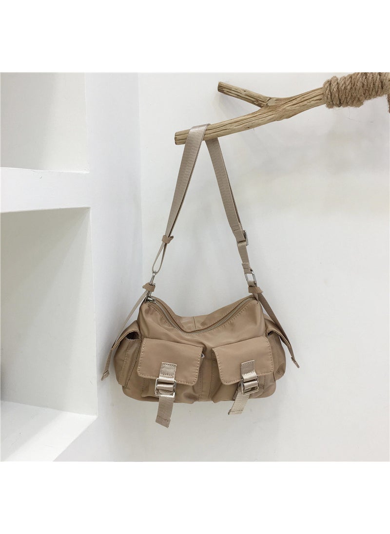 Chic Biker Style Nylon Tote Crossbody Shoulder Bag Apricot