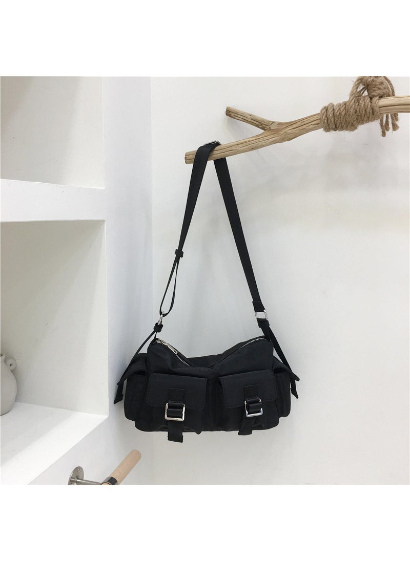 Chic Biker Style Nylon Tote Crossbody Shoulder Bag Black