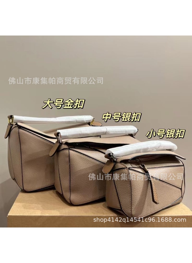 2024 New Design Soft Leather Spliced Pillow Bag for Women Sand litchi pattern