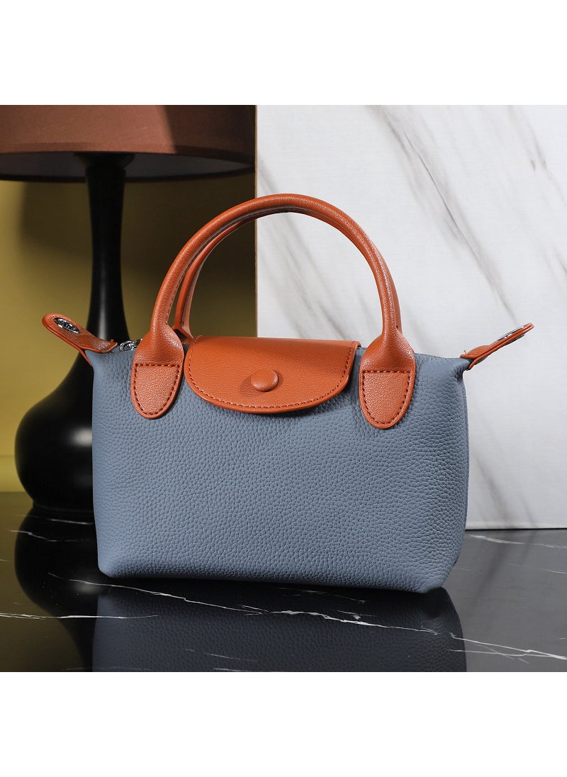 2024 Womens Premium Leather Dumpling Bag Denim Blue