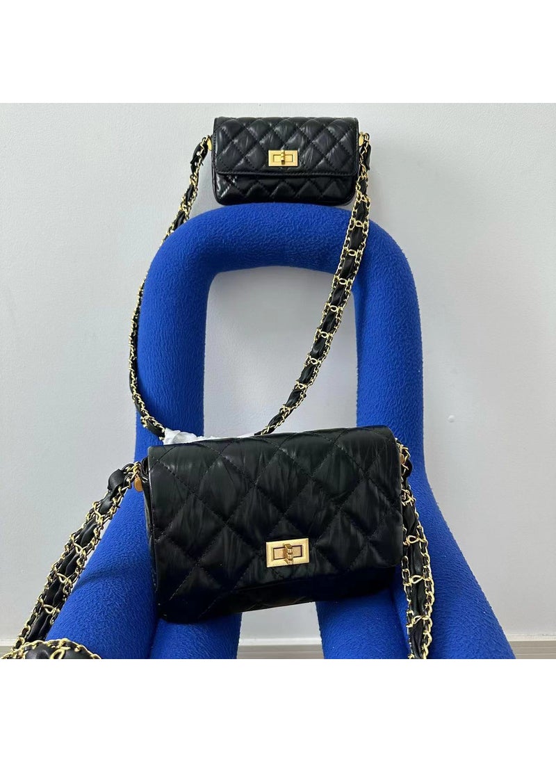 1 x 5 pcs Luxury Lambskin Quilted Chain Crossbody Bag Black