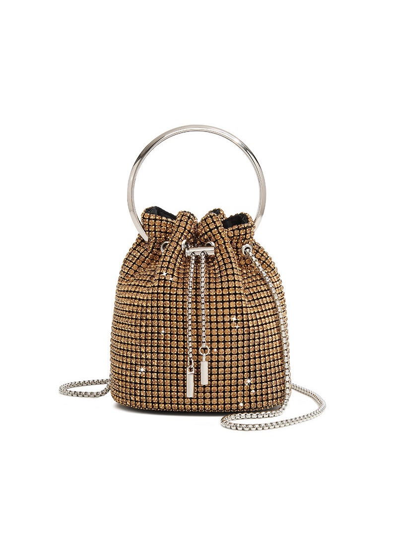 2024 Diamond Tassel Bucket Crossbody Bag gold