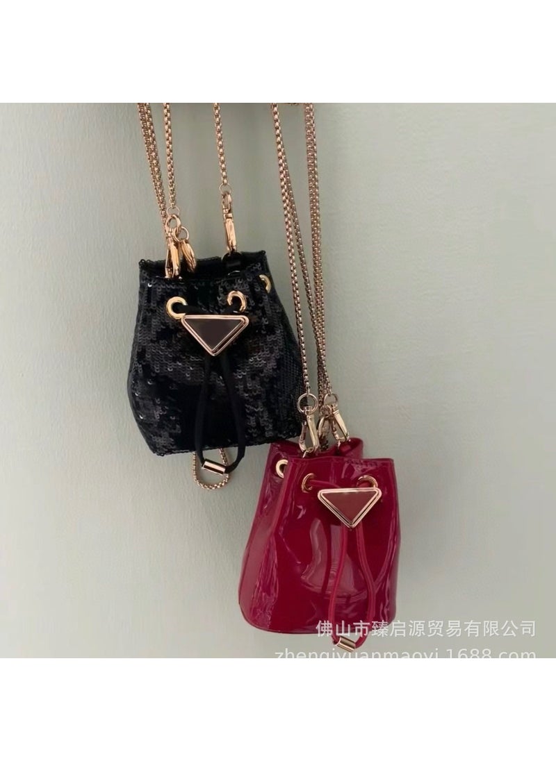 2024 Spring Summer Rhinestone Mini Bucket Bag Fashion Chain Crossbody black sequins