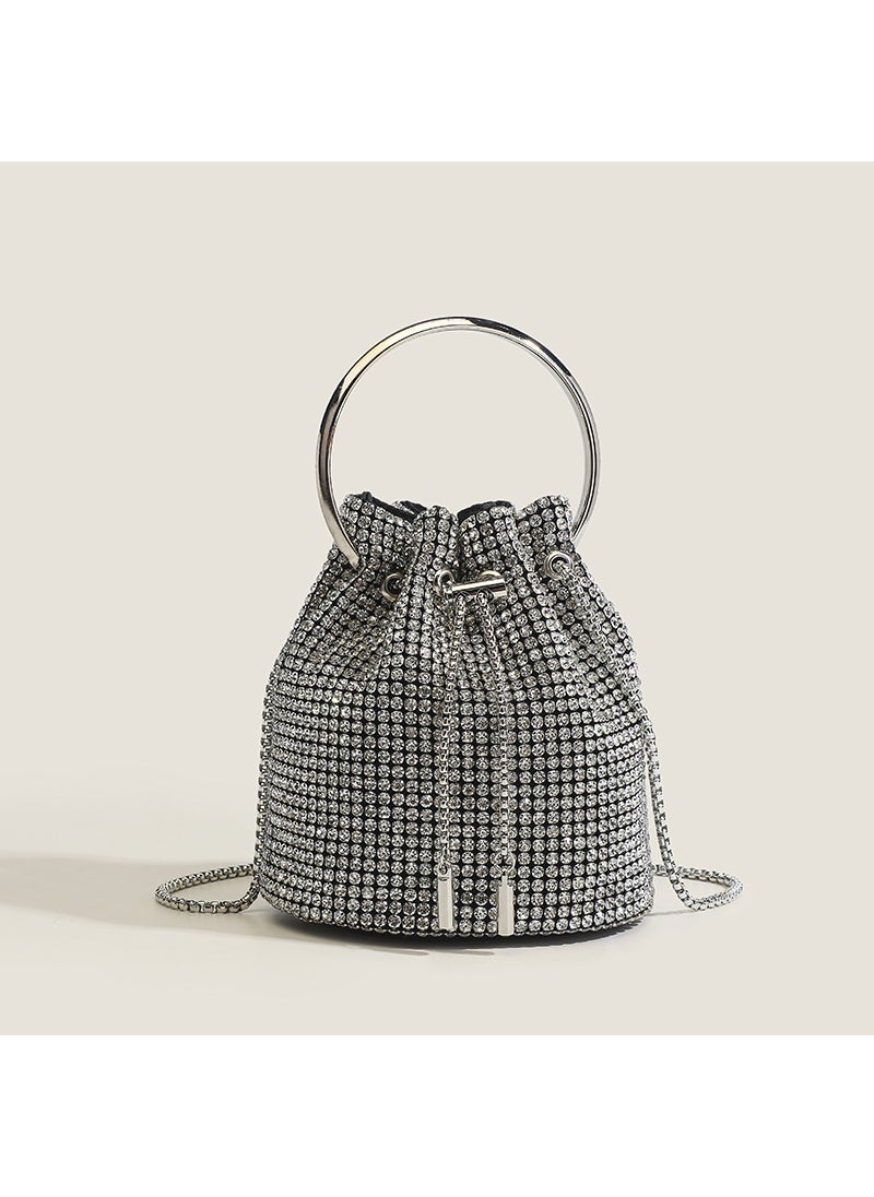 2024 Diamond Tassel Bucket Crossbody Bag silver