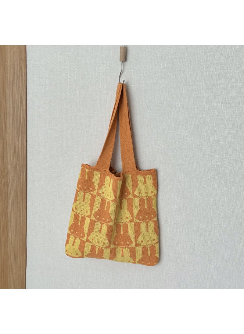 Cartoon Rabbit Knit Tote Bag Casual Korean Style orange